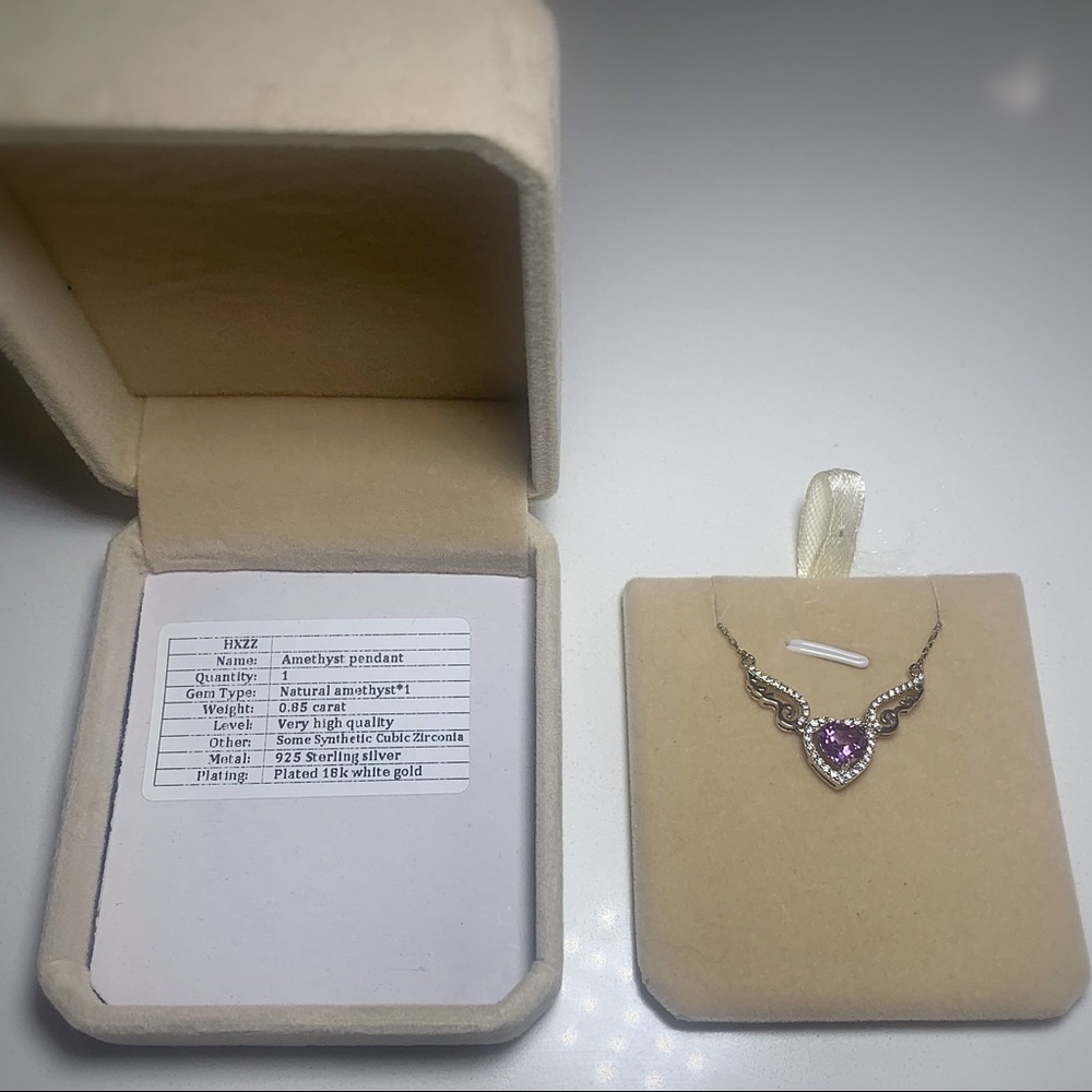 Amethyst heart shaped necklace with wings